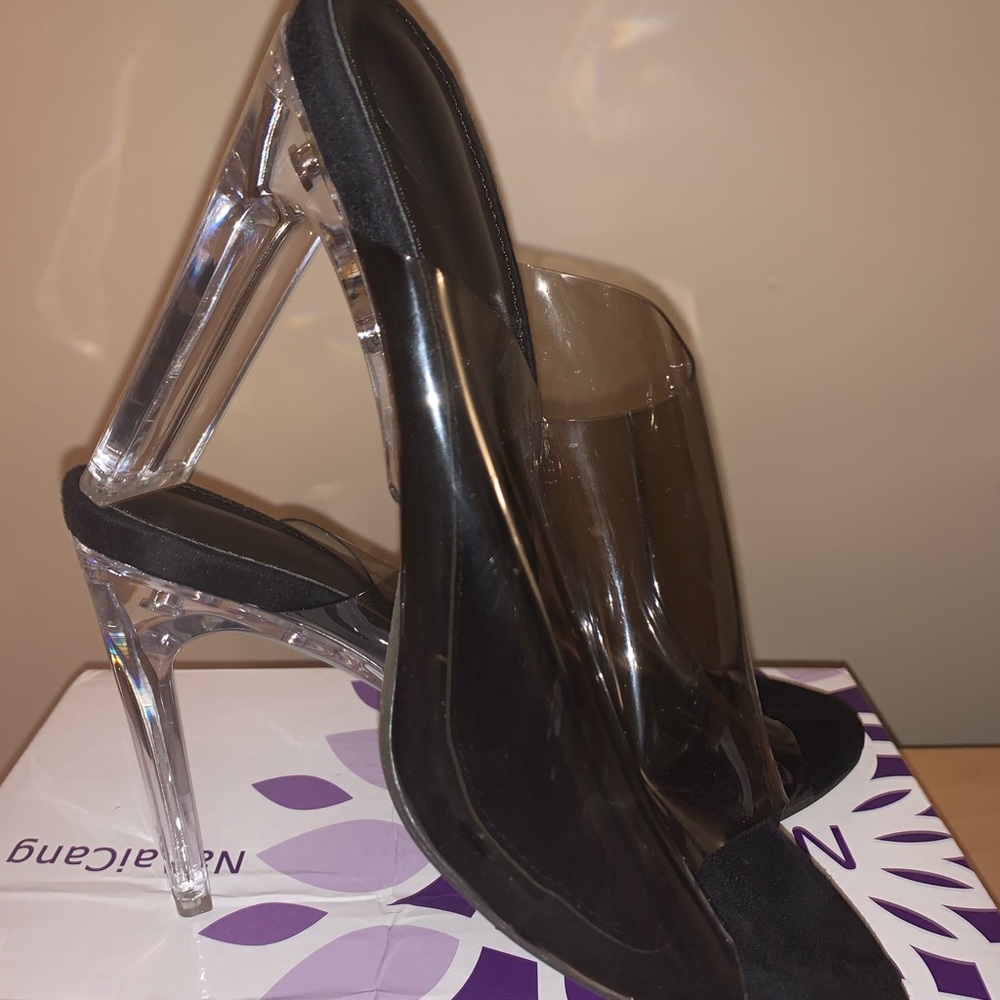 Clear Black Slip on heels - BRAND NEW